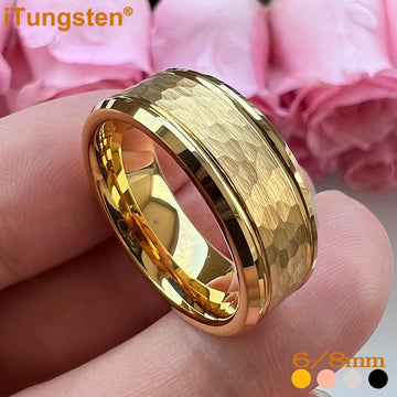 Popular Fashion Beveled Edges Hammered Tungsten Carbide Engagement Wedding Rings for Men and Women Trendy Jewellery - The Jewellery Supermarket
